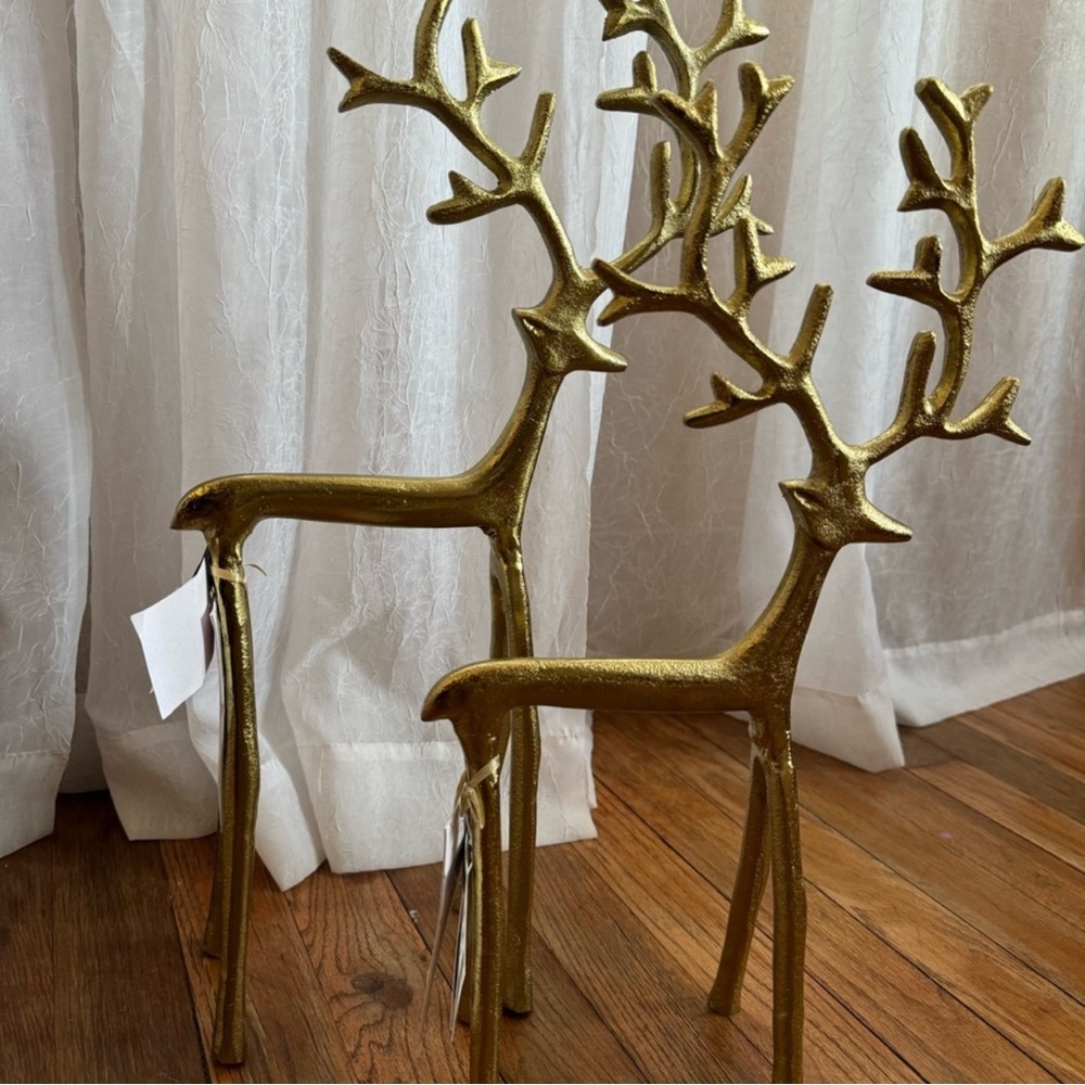 Two Elegant Gold Reindeer Holiday Decor